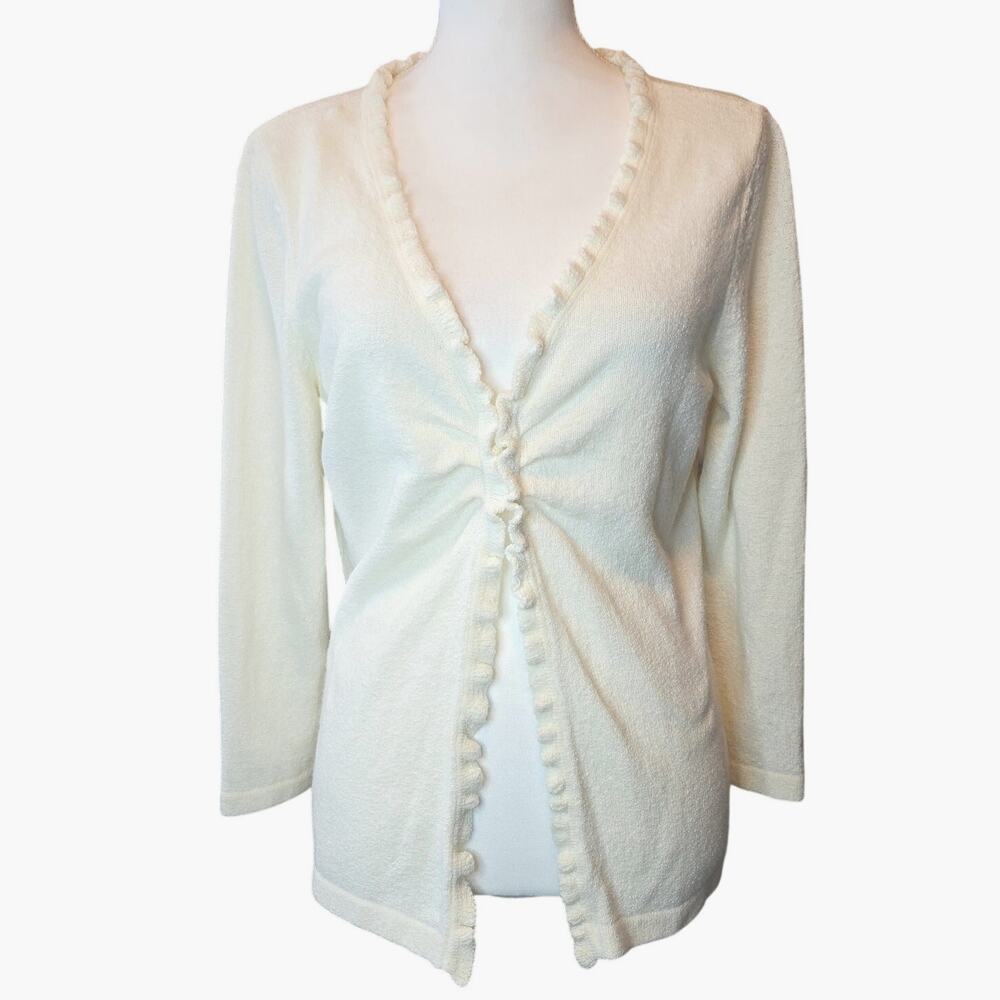 Vtg Y2K Sweater Cardigan Ruffle Ruched Coquette Front Cottage